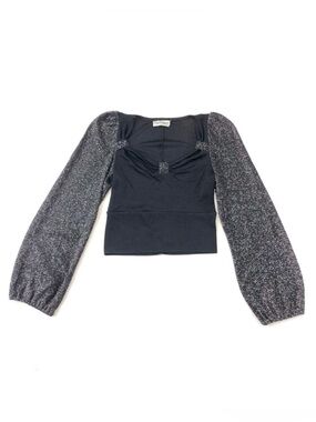 Vintage 70s Reitmans silver black sparkle puff sleeve party top XS